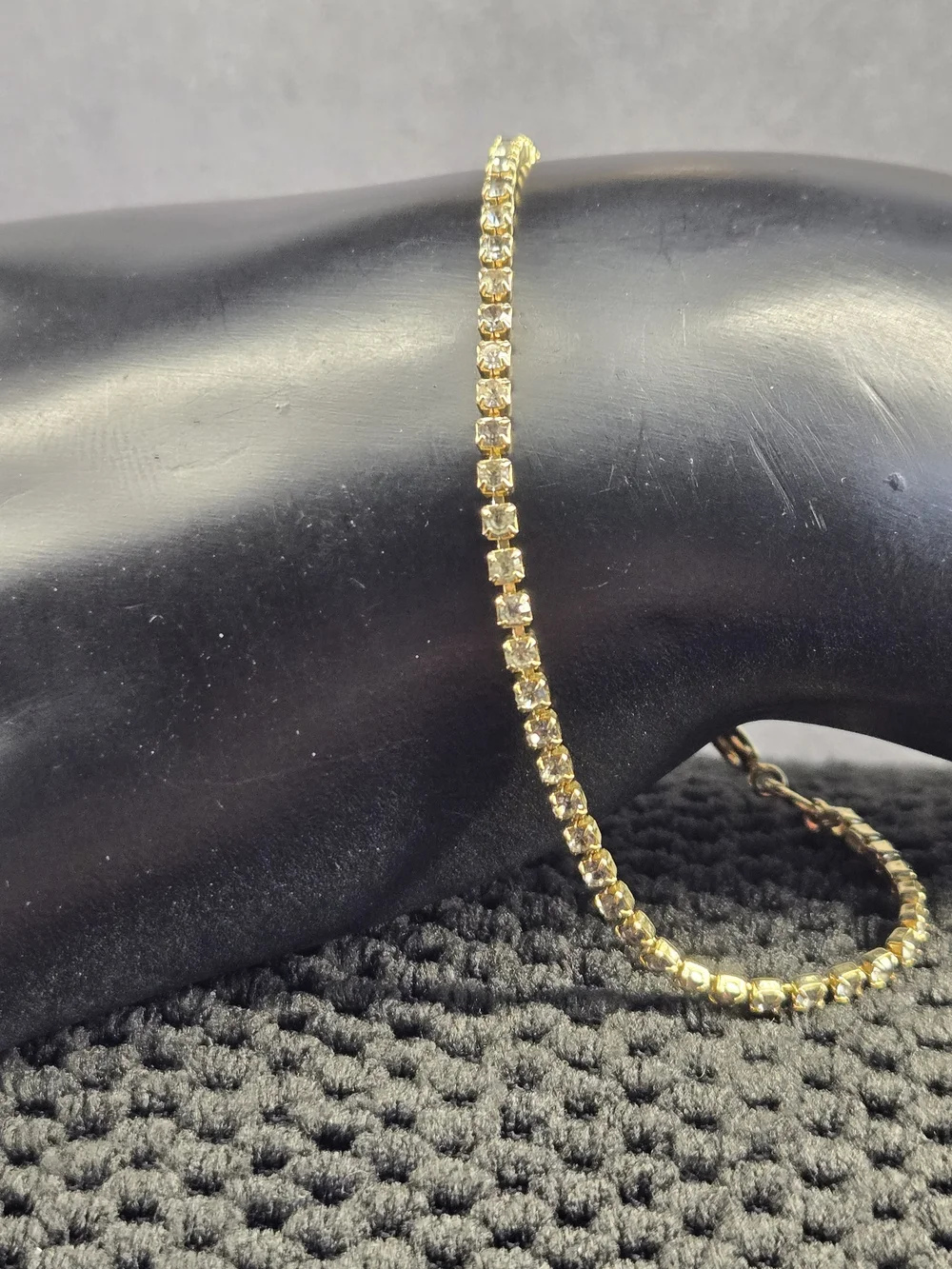 Dainty Clear Rhinestone Tennis Bracelet Gold Tone